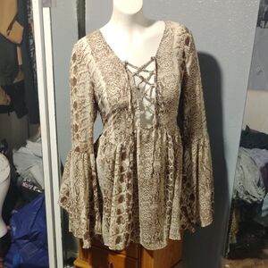 PrettyLittleThing Brown Snake Print Lace-Up Dress